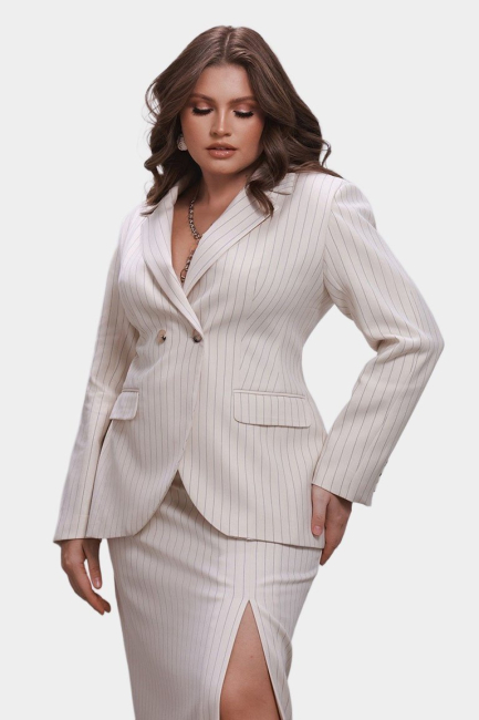 Жакет приталенного силуэта в полоску – фото – Plus Size 50–64 – Моно-Стиль