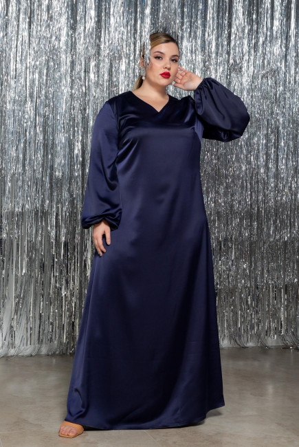 Платье макси темно-синего цвета из рельефной ткани
