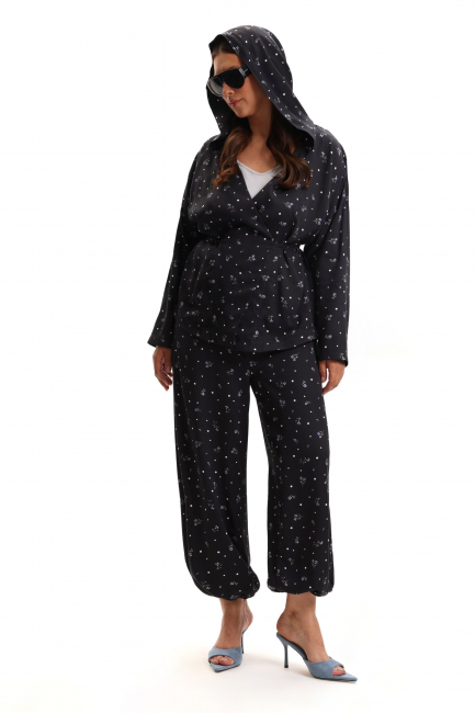 Блузка кимоно с капюшоном и принтом