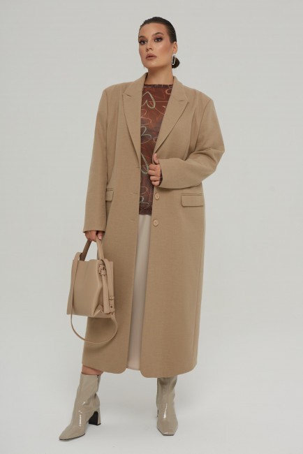 Максимально длинный пиджак пальто с увеличенной линией плеча купить в магазине модной одежды больших размеров 
