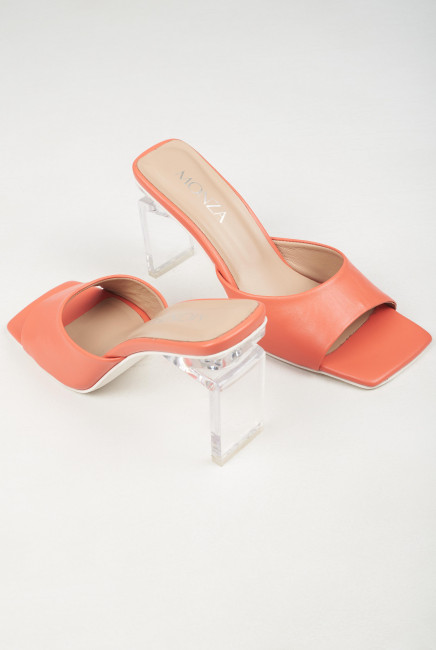 Оранжевые кожаные босоножки на каблуке из винила заказать с доставкой увеличенной полноты на широкую ногу