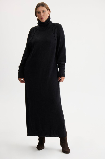 Платье гольф из трикотажа с вязкой коса – фото – Plus Size 50–64 – Моно-Стиль