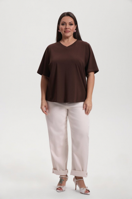 Футболка с вырезом из хлопка – фото – Plus Size 50–64 – Моно-Стиль
