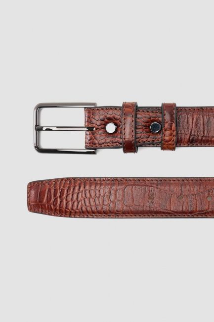 Ремень из двойной кожи с эффектом рептилии