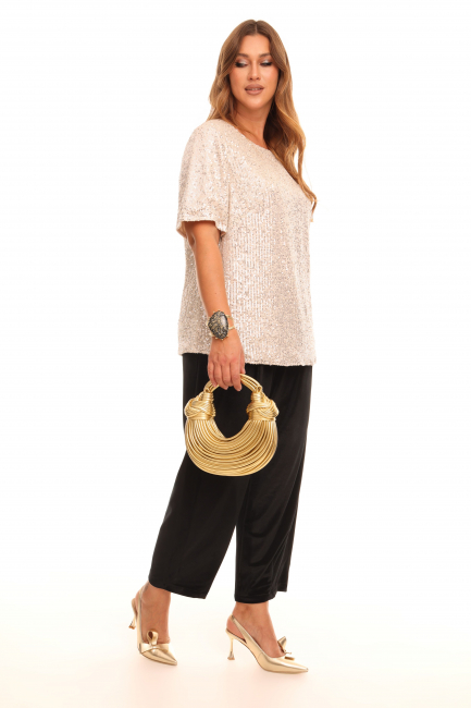 Молочная блузка тишот с пайетками и подкладкой