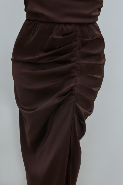 Шелковая юбка макси с боковой драпировкой купить в магазине модной женской одежды больших размеров моностиль