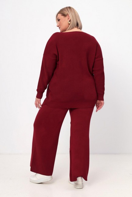 Палаццо из вязаного трикотажа в оттенке бордо купить женские брюки большого размера