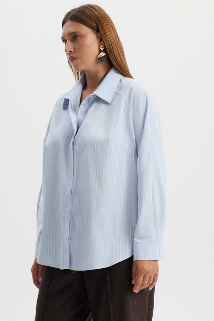 Блузка с принтом райе и рукавом реглан – фото – Plus Size 50–64 – Моно-Стиль