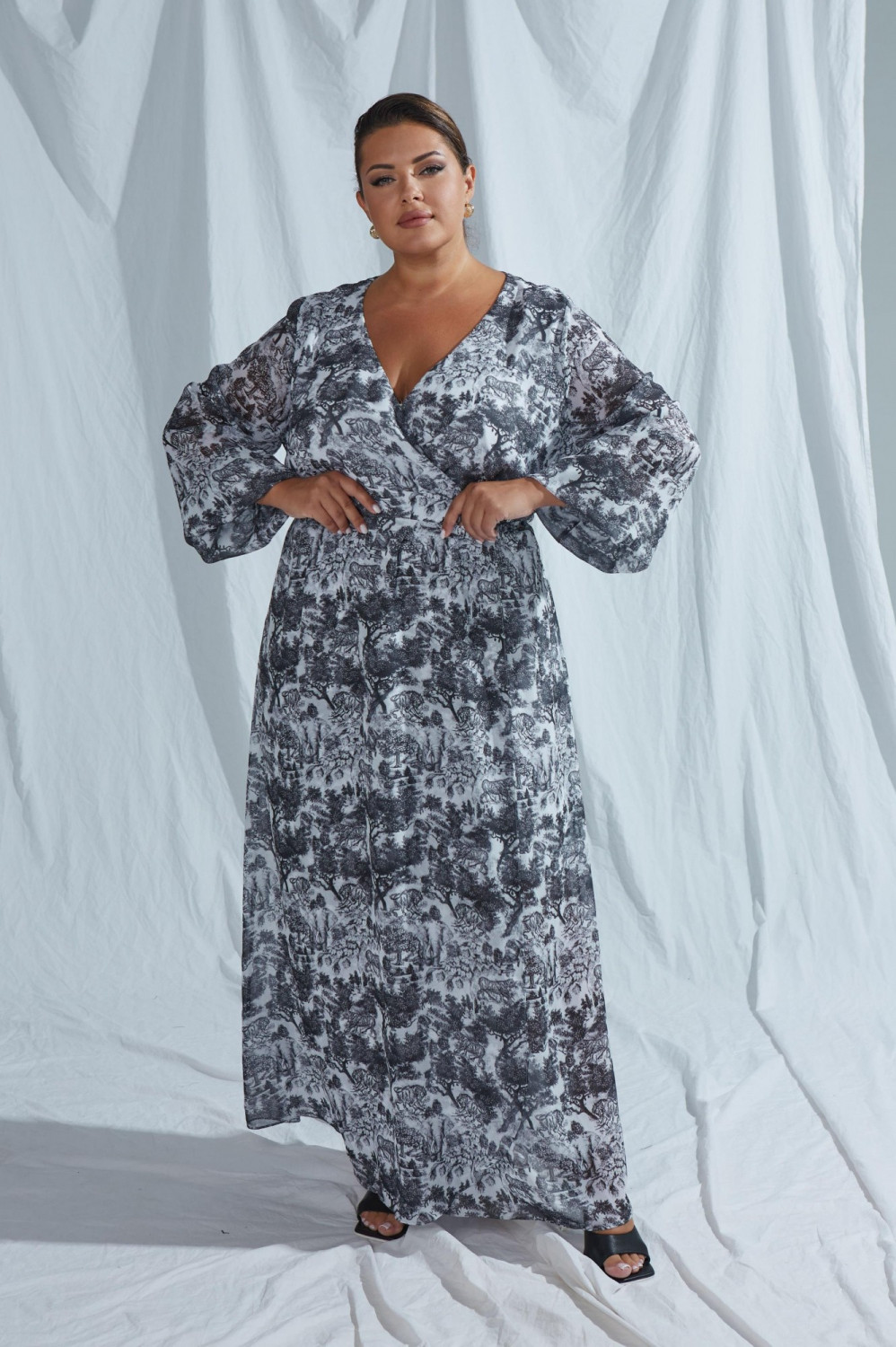 Шифоновое платье макси на шелковой подкладке большого размера купить в интернет-магазине одежды 