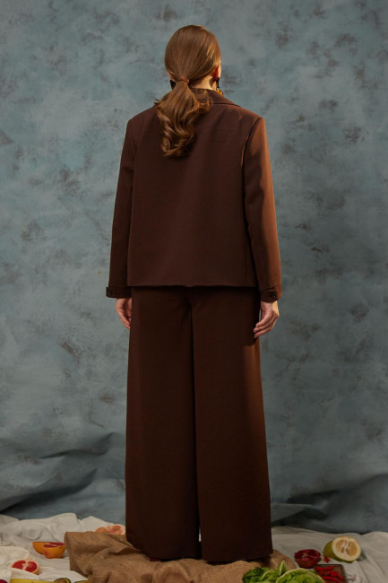 Палаццо темно-коричневого цвета из облегченной костюмной ткани