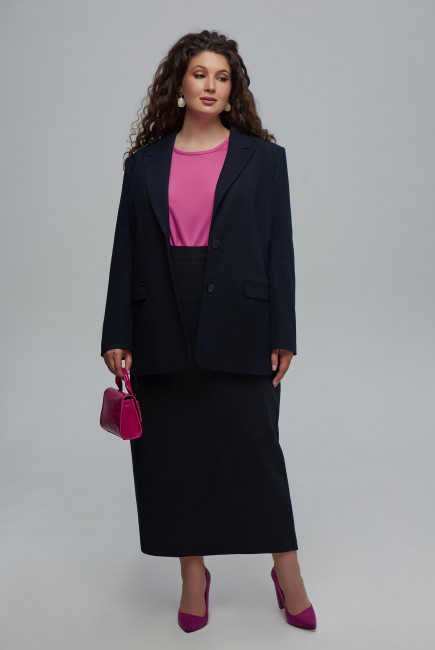 Женский Темно-синий однобортный приталенной пиджак купить в магазине модной одежды больших размеров
