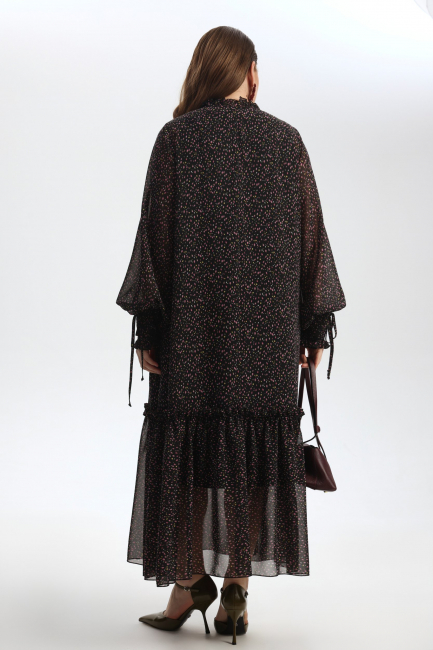 Платье трапеция из шифона с воланами и подкладкой