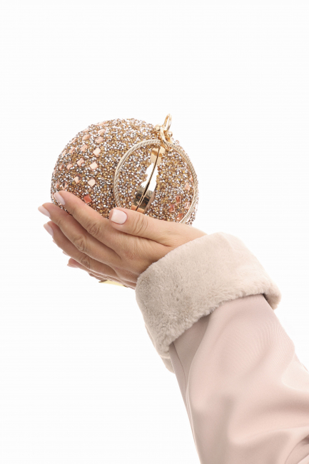 Сумка клатч в виде шара с золотыми блестками