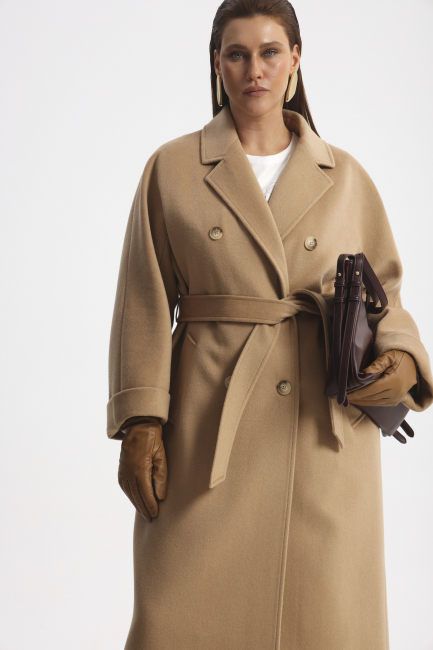 Пальто двубортное из шерсти