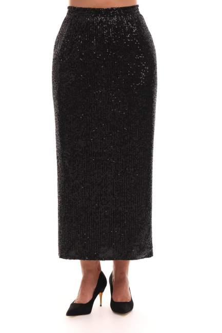 Юбка прямого кроя с черными пайетками и подкладкой