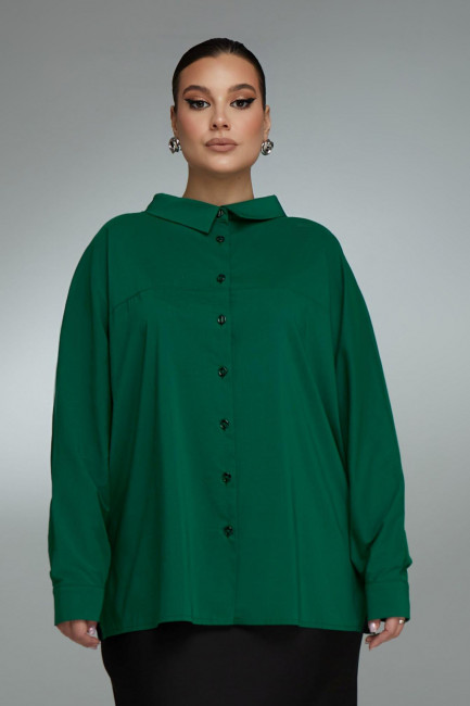 Зеленая рубашка с цельнокроеным рукавом из хлопка