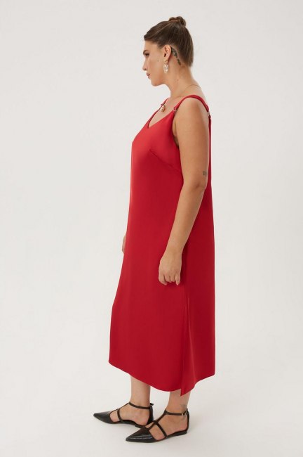 Красное платье слип из вискозного шелка
