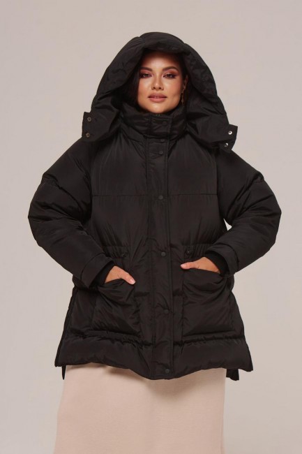 Черная куртка с натуральным утеплителем в спортивном стиле с боковыми разрезами купить заказать 
