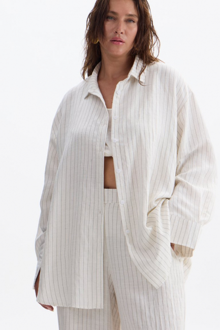 Рубашка изо льна в полоску – фото – Plus Size 50–64 – Моно-Стиль
