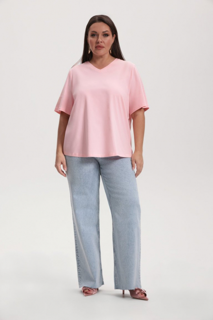 Футболка с вырезом розового цвета – фото – Plus Size 50–64 – Моно-Стиль