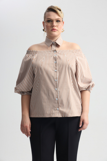 Рубашка в полоску со съемным воротником и декольте