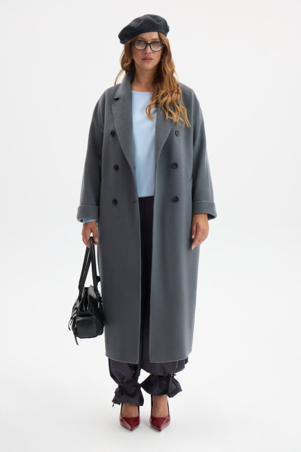 Пальто реглан из шерсти серого цвета – фото – Plus Size 50–64 – Моно-Стиль
