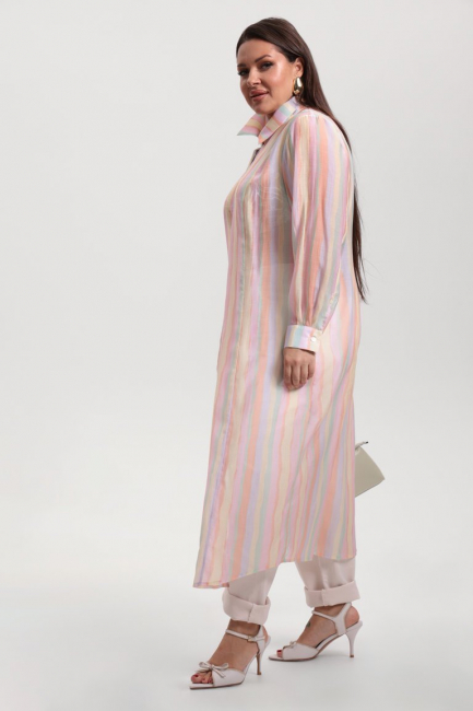 Платье рубашка из тенселя в полоску – фото – Plus Size 50–64 – Моно-Стиль