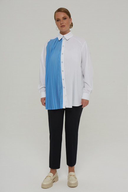 Женская оверсайз Комбинированная рубашка со вставкой гофре 