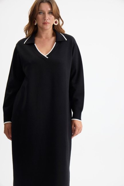 Платье из вязаной поливискозы с разрезами – фото – Plus Size 50–64 – Моно-Стиль