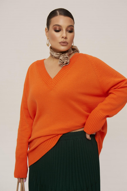 Пуловер из вязаного смесового хлопка оранжевый самый большой размер заказать онлайн