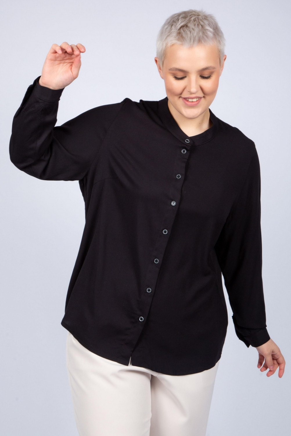 Рубашка из хлопка черного цвета большого размера плюс сайз