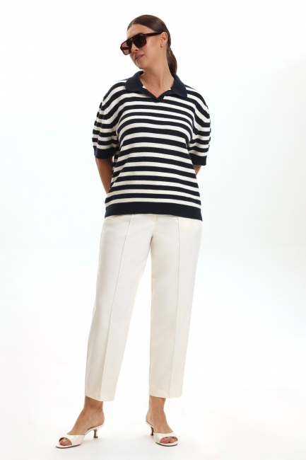 Джемпер поло в полоску с коротким рукавом