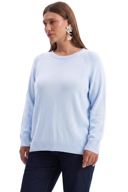 Голубой джемпер из вязаной вискозы – фото – Plus Size 50–64 – Моно-Стиль