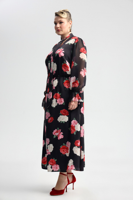 Платье макси с шифоновым рукавом и принтом