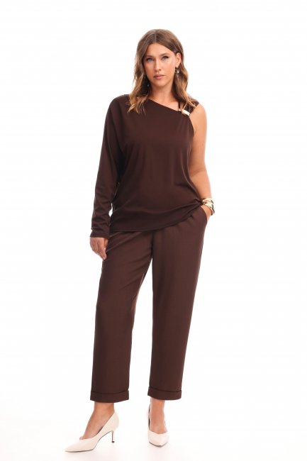 Брюки с подворотом из поливискозы темно-коричневого цвета