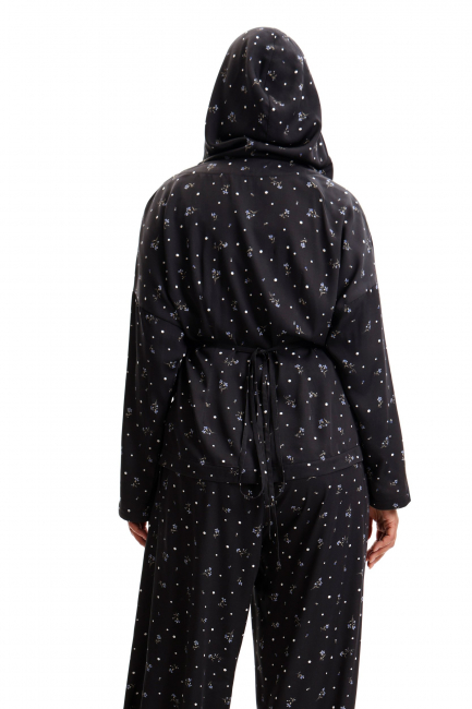 Блузка кимоно с капюшоном и принтом