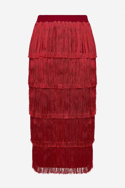 Красная макси юбка с бахромой и подкладкой