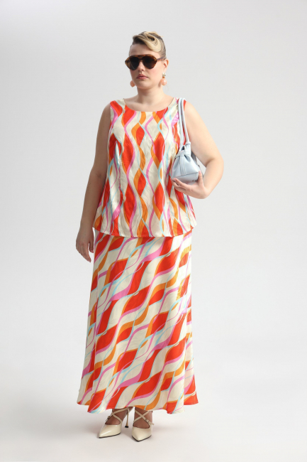 Юбка комбинация из поливискозы с принтом