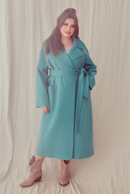 Универсальное пальто халат из смесовой шерсти купить в магазине женской одежды больших размеров 