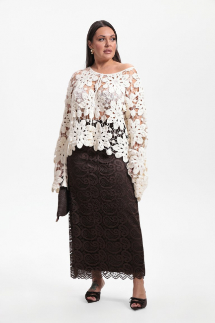 Кардиган кроше с вязкой цветы – фото – Plus Size 50–64 – Моно-Стиль