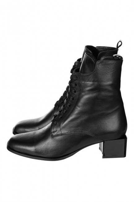 Черные кожаные ботильоны с квадратным мысом на шнурках от 38 размера и больше