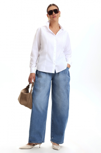 Рубашка slim из смесового белого хлопка на рост 172