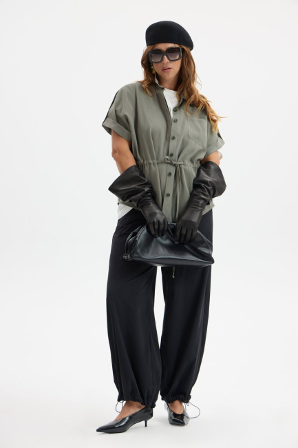 Блузка в стиле сафари цвета хаки – фото – Plus Size 50–64 – Моно-Стиль