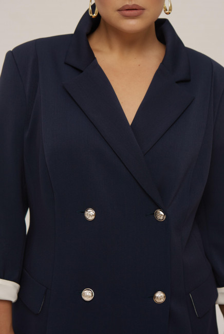 Двубортное платье пиджак на шелковой подкладке из облегченной костюмной ткани в макси длине