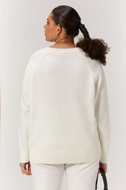 Пуловер белого цвета из смесового вязаного хлопка