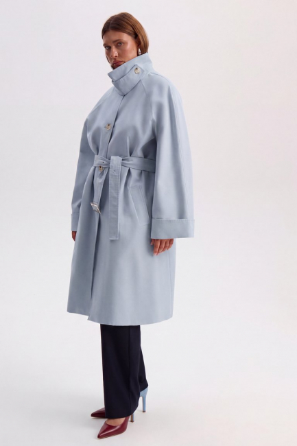 Тренч голубого цвета из хлопка – фото – Plus Size 50–64 – Моно-Стиль