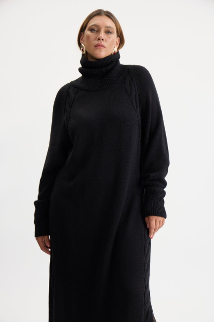 Платье гольф из трикотажа с вязкой коса – фото – Plus Size 50–64 – Моно-Стиль