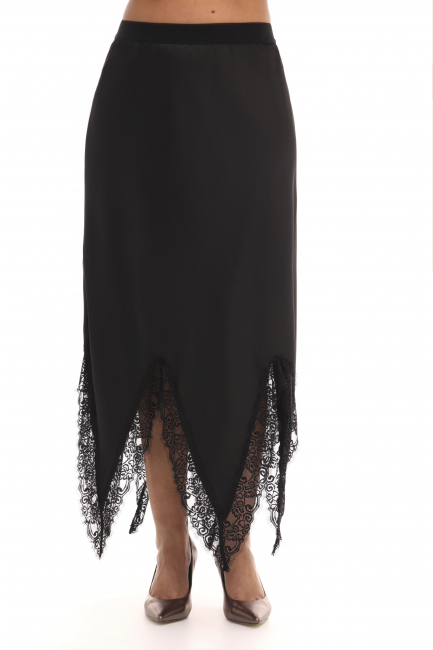 Юбка из поливискозы с кружевом и подкладкой