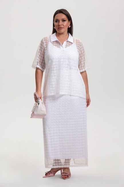 Блузка из кружевного шитья с топом – фото – Plus Size 50–64 – Моно-Стиль