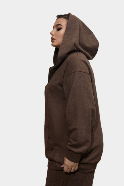 Худи-зип коричневого цвета с эффектом гармент дай – фото – Plus Size 50–64 – Моно-Стиль